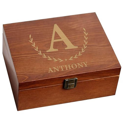 Custom Wooden Keepsake Box, Engraved Monogram Name Initial, 12 Designs | Personalized Storage Box, Photo Storage, Document Storage, Memory Box, Keepsake Storage, Wood Box With Lid
