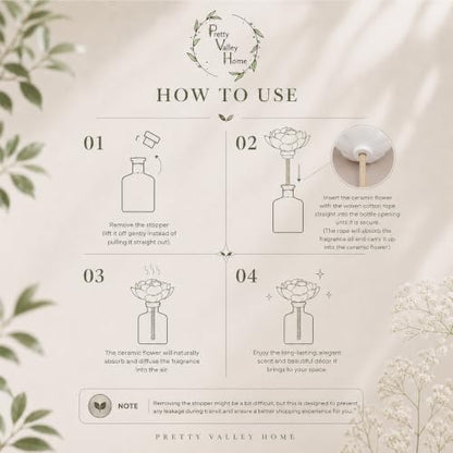 Reed Diffuser Set, White Orchid Ceramic Flower Frangrance Diffuser 6.76 fl. oz / 200ML, Home Reed Diffuser for Bathroom Office Bathroom Living Room Decor
