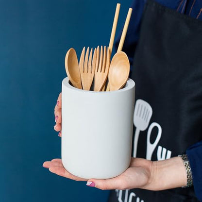 Kitchen Utensil Holder, 6.3"+5.3" Ceramic Kitchen Utensil Holder for Countertop, Large Cooking Utensil Crock for Kitchen Counter, Set of 2, for Spoons, Spatulas, Utensils (White Set) - color: White Set