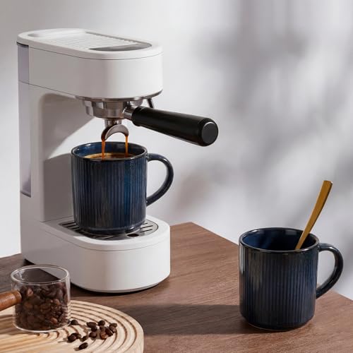 E-far Coffee Mugs Set of 4, 12 oz Stoneware Coffee Cups with Handle for Latte, Tea, Cocoa, Milk, Modern Ribbed Ceramic Mugs for Man Woman, Microwave & Dishwasher Safe, Midnight Blue - color: Midnight Blue