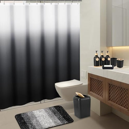 32PCS Bathroom Sets with Shower Curtain and Rugs,Bathroom Set Black Bathroom Accessories Black Shower Curtain Set with Bathroom Trash Can - size: Bath Set+Shower Curtain+Bath Rugs, style: Black