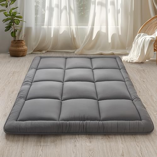WhatsBedding Japanese Floor Mattress Futon Mattress 3" Grey Tatami Mat Shredded Memory Foam Filled Sleeping Pad, Foldable & Portable Roll Up Lounger Camping Bed,Full Size 54"x 80" - color: Grey, size: Full