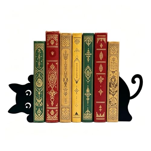 Cat Bookends Set of, Metal Decorative Book Ends for Shelves - Cute Cat Lover Gifts, Home Office Desk Decor for Bookshelf, Reading Enthusiasts (Peeping Cat) - color: Peeping Cat
