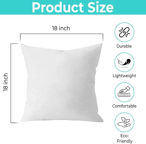 QUBA LINEN Throw Pillow Inserts (1 Piece, White), 18x18 Inches - Premium Cushion Fillers for Sofa, Bed, and Home Décor (18x18 Inch) - size: 18x18 Inch (Pack of 1)
