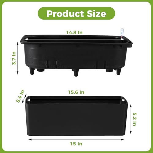 2 Pack Rectangular Self Watering Planter 15.6 x 5.4 in Window Sill Planters Indoor Rectangle Planter Self Watering Pots Plastic Plant pots with Drainage Holes Black Flower Pot (Black) - color: Black