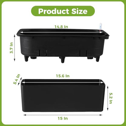 2 Pack Rectangular Self Watering Planter 15.6 x 5.4 in Window Sill Planters Indoor Rectangle Planter Self Watering Pots Plastic Plant pots with Drainage Holes Black Flower Pot (Black) - color: Black