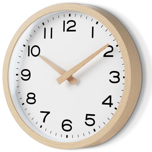 AKCISOT 14 Inch Wall Clock, Silent Battery Operated Analog Clock, Natural | Classroom | Office | Kitchen | Living Room | Garage | Shop | Large Size | Easy-to-read numbers - color: D_natural, size: 14 Inch
