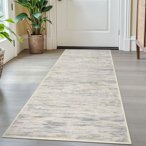 SIILOOM 2x5 Washable Runner Rug, Non Slip Soft Area Rug for Hallway Kitchen | Gray/Beige/Neutral Modern Abstract Door Mat Indoor Floor Carpet for Entryway Front Backdoor Laundry Bedside Bedroom - color: Gray/Beige/Neutral/Multi, size: 2' x 5' (Runner)