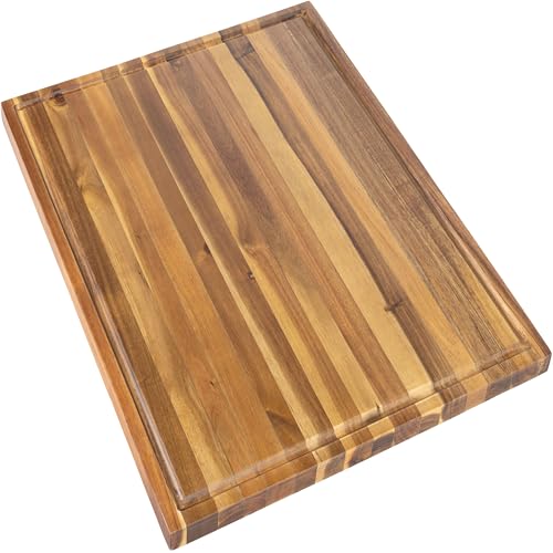happimess Eldridge Extra Large 24" x 18" Acacia Cutting Board, Natural | Handcrafted, 1 Inch Thick, Reversible Design, Juice Grooves, Authentic Wood Grain, Rectangular, Farmhouse Style - color: Natural, size: 24"L x 18"W