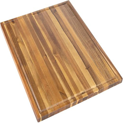happimess Eldridge Extra Large 24" x 18" Acacia Cutting Board, Natural | Handcrafted, 1 Inch Thick, Reversible Design, Juice Grooves, Authentic Wood Grain, Rectangular, Farmhouse Style - color: Natural, size: 24"L x 18"W