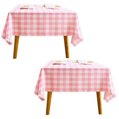 MANGATA CASA 2Pcs Pink Gingham Tablecloth for Rectangle Tables-Checkered Table Cloth Waterproof Kitchen & Table Linens-Polyester Buffalo Plaid Wrinkle Free Table Cover(Baby Pink 60x84in) - color: Baby Pink, size: 60x84inch/2 pack