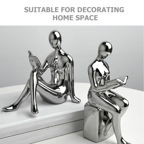 1pair Abstract Reader Statue Bookends Modern Ceramic Home Decor for Bookshelf Office Elegant Reading Figurines for Living Study Artistic Desktop Decoration