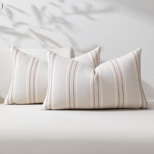Hckot Throw Pillow Covers 12x20 Set of 2 Camel Pillow Covers Farmhouse Decorative Pillows Textured Linen Square Cushion Covers for Sofa Couch Bed Living Room Decor(Camel) - color: Camel, size: 20" x 12" (Pack of 2)