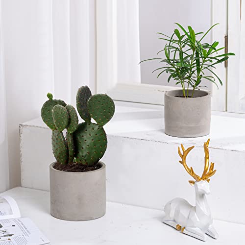 Ekirlin Planters for Indoor Plants, 3.5/4 Inch Plant Pots with Drainage Holes, Removable Rubber Stopper, Non-Slip Soft Pad - Grey Cement Concrete Planter for Most Indoor Outdoor Plants and Flowers - size: 3.5 + 4 inch set