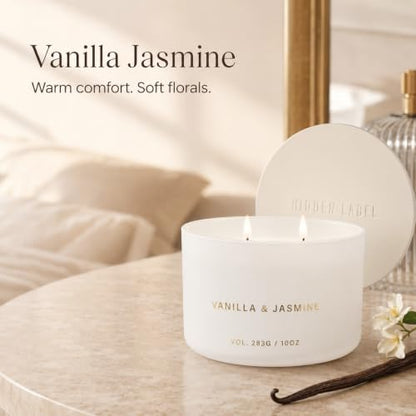 Hidden Label Vanilla Jasmine Scented Candle, 10 oz 2-Wick | Soy wax jar candle, up to 45 hours, warm floral scent for bedroom, bathroom, living room and gifting - color: Vanilla Jasmine
