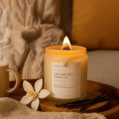 Crackling Wood Wick Vanilla Cashmere Scented Candle Natural Soy Wax 50 hrs Long Lasting Hand-Poured Highly Scented Crackle Wooden Wick Soothing Sound - color: Cashmere Vanilla-Wood Wick