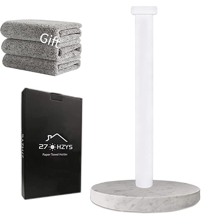Paper Towel Holder Countertop, Standing Paper Towel Roll Holder for Kitchen Bathroom, with Weighted Marble Base for One-Handed Operation (White), White Marble Paper Towel Holder - color: White-aa