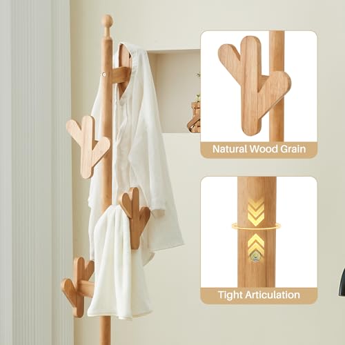 Uniclinens Solid Wood Coat Rack Freestanding with Umbrella Holder, Tree Coat Rack Stand with Lockable Universal Casters & 12 Hooks for Entryway Bedroom, Natural - color: Natural, size: Coat Tree