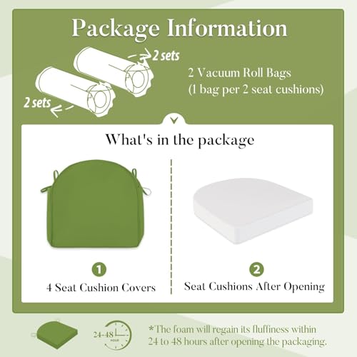 Basic Beyond Outdoor Cushions for Patio Furniture Waterproof Outdoor Chair Cushions Set of 4-19 x 19 x 3 Inch Thick Patio Chair Cushions with Adjustable Ties, Apple Green - color: Apple Green