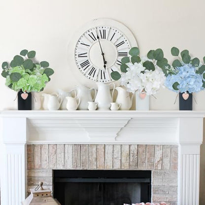 Artificial Potted Plants Faux Hydrangea Flowers in Mason Jar Vase | Small Decorative Fake Plants, Faux Hydrangea and Eucalyptus Arrangements for Kitchen Table Bookshelf Farmhouse Decor
