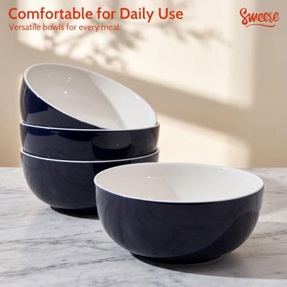 Sweese Ceramic Soup Bowl Set of 4, 29 oz Round Pasta Bowl Stackable Serving Bowl for Salad, Soup, Ramen, Fruit and Family Meals, Navy - color: Navy, size: 28 Ounce (Set of 4)