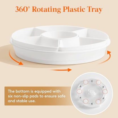 Lifewit Rotating Chips and Dip Serving Dish, Plastic Divided Serving Tray | 5 Section Veggie Tray for Party, Food Serving Platter for Entertaining, Lazy Susan Organizer for Fruit, Snack, Taco, Cheese
