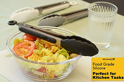 HINMAY 9-Inch Serving Tongs Silicone Tongs, Set of 3 (Black White Gray) - color: Black Gray White