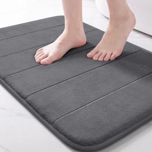 Yimobra Memory Foam Bath Mat, Super Soft Absorbent Bathroom Rug Non Slip, Quick Dry, Machine Washable Floor Carpet for Tub Shower, Home Decor Accessories, 24x17, Dark Gray - color: Dark Gray, size: 24" X 17"