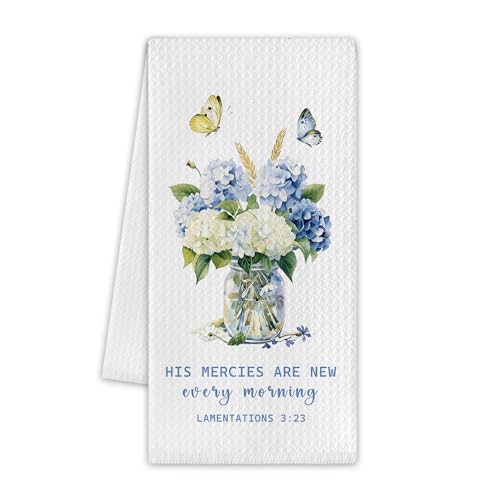 Hydrangea Kitchen Towels, Spring Christian Dish Towels for Kitchen, 13.8 X 23.6 Inch Decorative Hand Tea Towel for Home Bathroom, Floral Butterfly Themed Decorations & Gifts, 12 - color: Hydrangea Christian