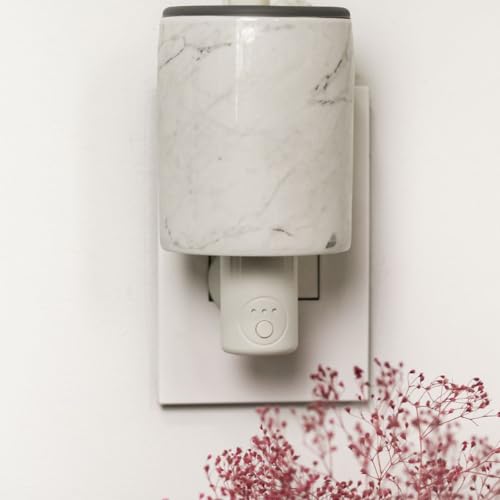 Happy Wax Marble Outlet Timer Warmer for Scented Wax - Compact Ceramic Wall Plug in with Timer - for Home Fragrance - Small with Removable Silicone Dish - color: Marble
