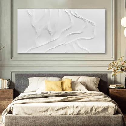 ZUNARE Hand-Painted White Abstract Wall Art for Living Room 24x48 Inch - color: White, size: 48"L x 24"W