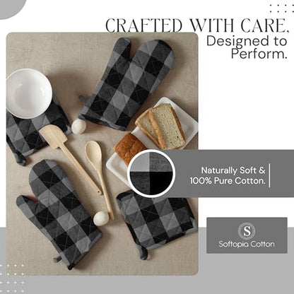 Buffalo Plaid Check Oven Mitts and Pot Holders Set, 100% Cotton, Heat Resistant, 2 Oven Gloves (7x13 Inches) & 2 Hot Pads (8x8 Inches) for Cooking and Baking, Light Grey & Black White - color: Light Grey & Black, Buffalo Plaid