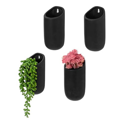MyGift 6 Inch Black Ceramic Wall Planters for Succulents, Set of 4 | Matte Cylindrical Wall-Mounted Hanging Pots for Herbs, String of Pearls & Indoor Plant Displays - color: Matte Black (6 Inch)