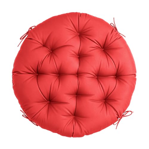 47" Round Tufted Floor Cushion, Thick Meditation Papasan with Ties | Filled with thick foam and ties. Soft padded surface keep long-sitting comfort, widely suited for indoor&outdoor seating. - color: Red