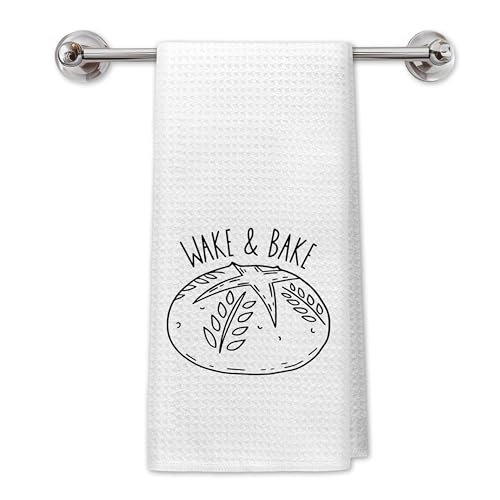 Funny Retro Sourdough Bread Kitchen Towels, Gifts for Women Baking Lovers Dish Hand Towels for Kitchen Decor, Wake and Bake Decorative Tea Towels for Baking, 16x24 Inch - color: Kitchen-031