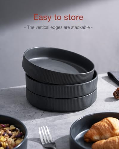 famiware Star 7.5" Pasta Bowls Set of 8, Plate Bowls, Matte Dark Charcoal | Double Reactive Glaze, Microwave & Dishwasher Safe, Lead-free and Cadmium-free, Stoneware Scratch Resistant, Kitchen Bowls - color: Dark Charcoal - Full Glaze Matte, size: 8 pcs