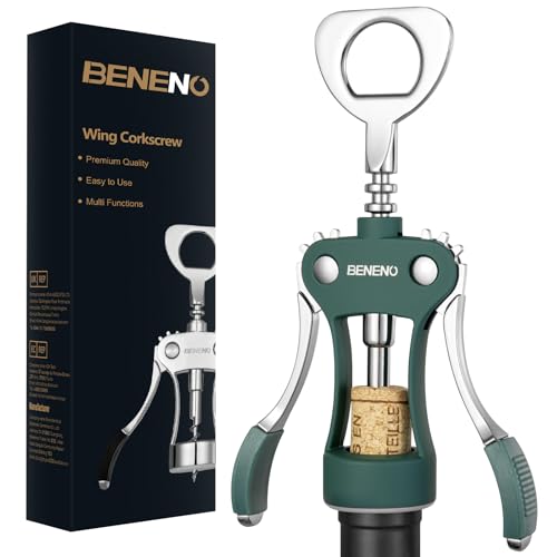 Beneno Wine Opener, Premium Wing Corkscrew Wine Bottle Opener, Dark Green | Durable Solid Zinc Alloy Body, Precise Sharp-Edged Screw, Ergonomic Non-Slip Grip Wing Handle, Multifunctional Bottle Openers - color: Dark Green
