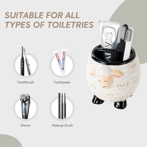 Sheep Bathroom Accessories 2 Piece Set Ceramic Soap Dispenser and Toothbrush Holder for Modern Bathroom Decor, Bathroom Accessory Set