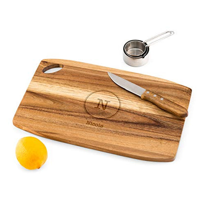 Weddingstar Personalized Wooden Rounded Rectangle Cutting Board or Serving Board 16" x 10" - Circle Monogram Etching - color: Circle Monogram, size: 16"L x 10"W