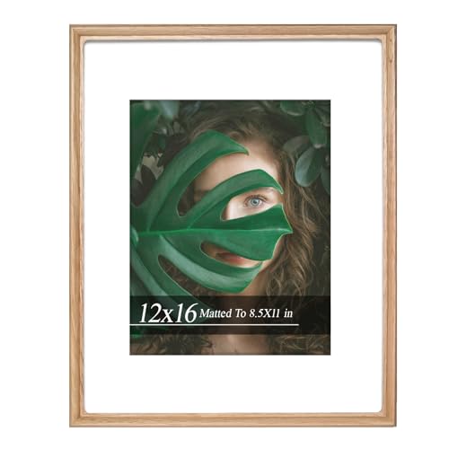Handcrafted Solid Oak Picture Frame 12x16 - Premium HD Tempered Glass Photo Frame with Mat, Fits 8.5x11 Photos & Documents, Shatter-Resistant Wall Mounted Wood Frame for Home Decor & Gallery Wall, Perfect Festival Gift - color: Oak, size: 12×16
