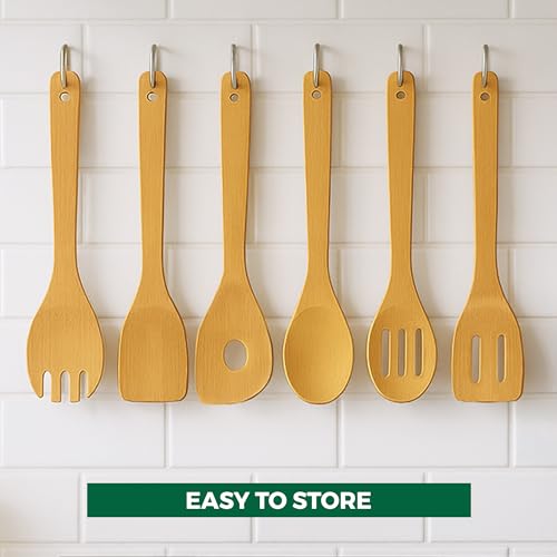 Freshware Bamboo Wooden Utensils Set for Kitchen, 6-Piece, Wooden Spoons for Cooking, Cooking Utensils Set Includes Wood Spoons and Spatula, Utensil Sets for Kitchen Essentials