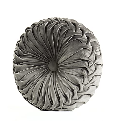 MOJUN Velvet Throw Pillow - Round, Pleated, Filled - Home Decorative Pillow for Couch, Chair, Bed, Car, Floor (Dark Grey, 14inch) - color: B Dark Grey