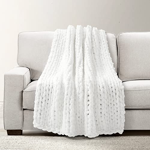Lush Decor Hygge Ultra Soft Cozy Chenille Chunky Knit Throw Blanket, 50" x 40", White - color: White, size: 50" x 40"