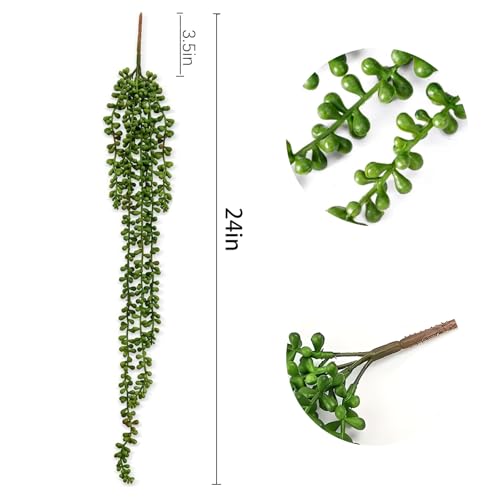 6 Pcs Succulents Plants Artificial Hanging Plants | String of Pearls Faux Greenery,Fake Succulents Hanging Plant for Home Backdrop Garden Indoor/Outdoor Wall Decor