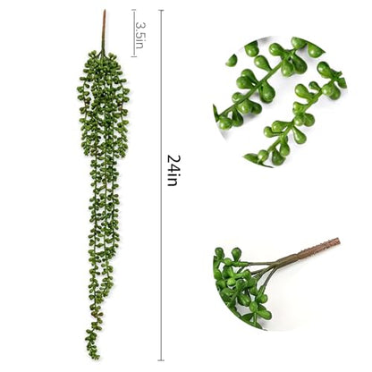 6 Pcs Succulents Plants Artificial Hanging Plants | String of Pearls Faux Greenery,Fake Succulents Hanging Plant for Home Backdrop Garden Indoor/Outdoor Wall Decor