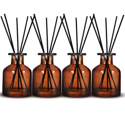 4 Pack Perfume Reed Diffuser Bottle,Empty Big Belly Aromatherapy Essential Oil Bottles Glass Jar with Black Sticks for DIY Fragrance Replacement Diffuser Sets (150ml/ 5 oz, Dark Brown Color) - color: Dark Brown( 5 Oz )