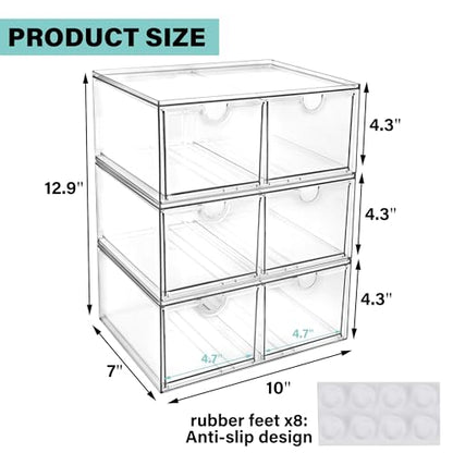 Prsildan 6 Small Drawers Stackable Storage Drawer Clear Acrylic Organizer | Makeup Organizers, Vanity Bathroom Kitchen Cabinets Under Sink Home Organization, 3 Pack - size: Stackable-6Drawers