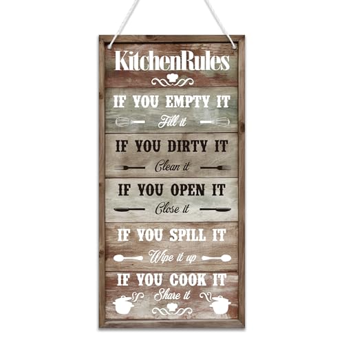 Kitchen Rules Decorative Sign | Rustic Farmhouse Style, Printed Wall Art, Kitchen Hanging Design, 13.7 x 7 inches - color: Kitchen Rules Sign