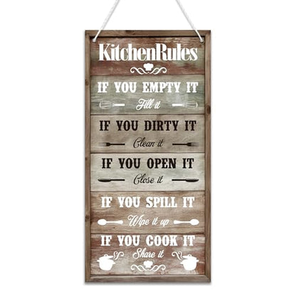 Kitchen Rules Decorative Sign | Rustic Farmhouse Style, Printed Wall Art, Kitchen Hanging Design, 13.7 x 7 inches - color: Kitchen Rules Sign