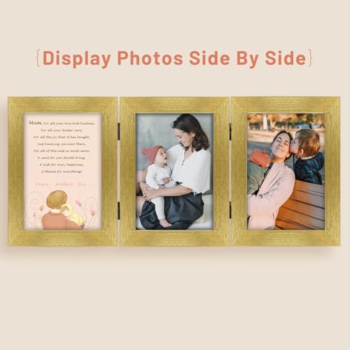 Golden State Art, 4x6 Triple Picture Frame Gold- Real Glass, 2 Pack | Trifold Photo Frame Vertical Display for Desktop - Three Folding Picture Collage - color: Gold, size: 4x6(2 Pack)